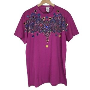 VINTAGE KWBL Radio Los Angeles Painted Bejeweled T Shirt One Size Raspberry